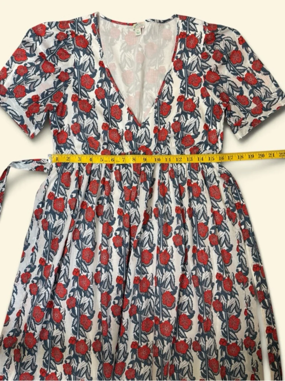 J.Crew Floral Cotton Maxi Dress Red Blue Tie Waist XS